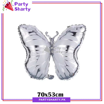 Silver Butterfly Foil Balloon 53x70cms For Butterfly Theme Birthday Party Decoration